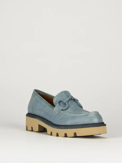 Mocassini tacco 1cm pelle azzurro