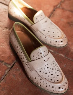 Mocassini tacco 2cm pelle beige