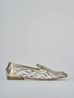 Mocassini tacco 1cm pitone oro