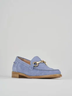 Mocassino tacco 1 cm azzurro camoscio