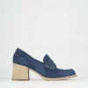 Mocassino tacco 6 cm blu camoscio