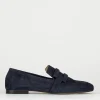 Mocassino tacco 1 cm blu camoscio
