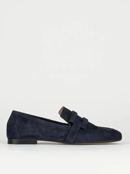 Mocassino tacco 1 cm blu camoscio
