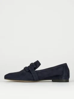 Mocassino tacco 1 cm blu camoscio