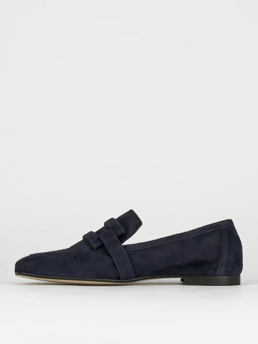 Mocassino tacco 1 cm blu camoscio