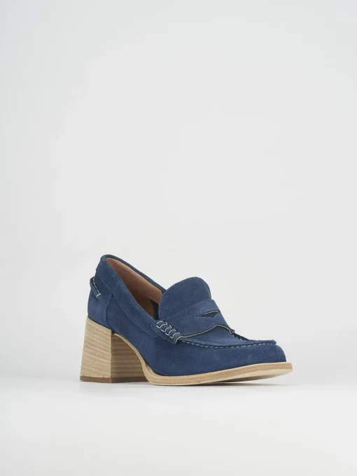 Mocassino tacco 6 cm blu camoscio
