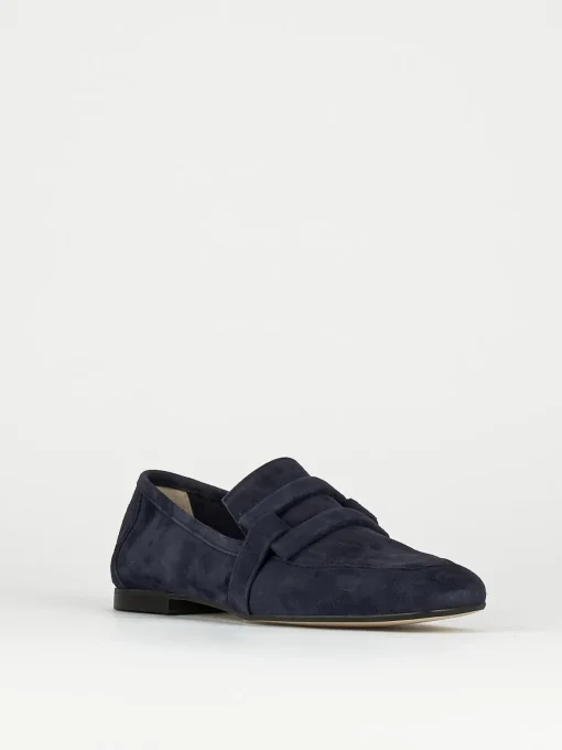 Mocassino tacco 1 cm blu camoscio