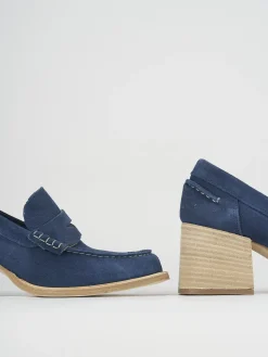 Mocassino tacco 6 cm blu camoscio