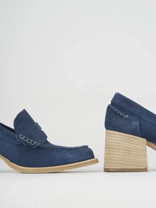 Mocassino tacco 6 cm blu camoscio