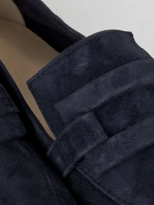 Mocassino tacco 1 cm blu camoscio