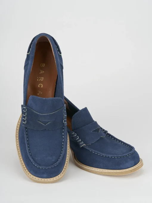 Mocassino tacco 6 cm blu camoscio