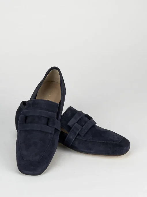 Mocassino tacco 1 cm blu camoscio