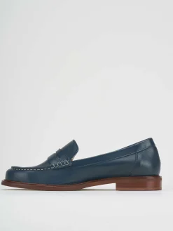 Mocassino tacco 1 cm blu pelle