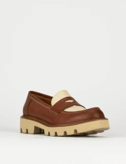 Mocassino tacco 1 cm marrone pelle