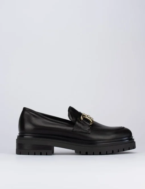 Mocassino tacco 1 cm nero pelle
