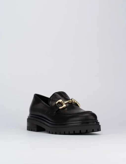 Mocassino tacco 1 cm nero pelle