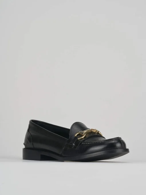 Mocassino tacco 2 cm nero pelle