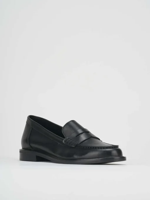 Mocassino tacco 1 cm nero pelle