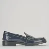 Mocassino tacco 1cm blu pelle