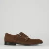 Monk strap tacco 2 cm marrone camoscio