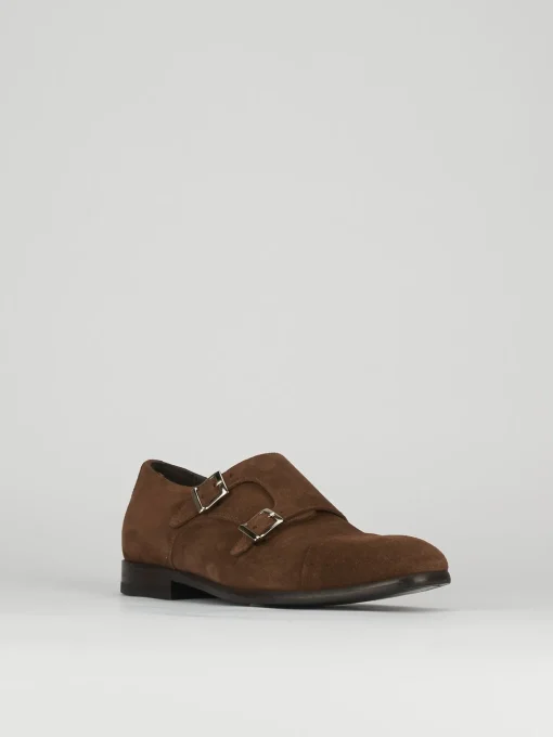 Monk strap tacco 2 cm marrone camoscio