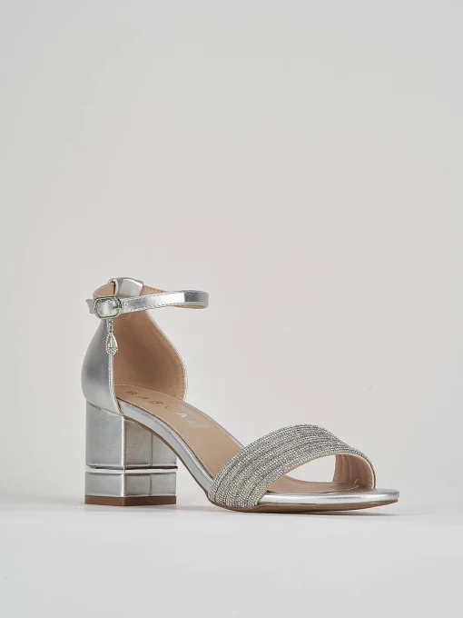 Sandali tacco 6cm pelle argento