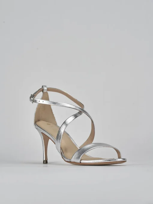 Sandali tacco 7cm pelle argento