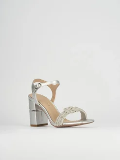 Sandali tacco 8cm pelle argento