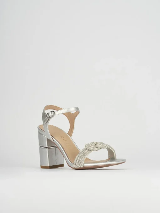 Sandali tacco 8cm pelle argento