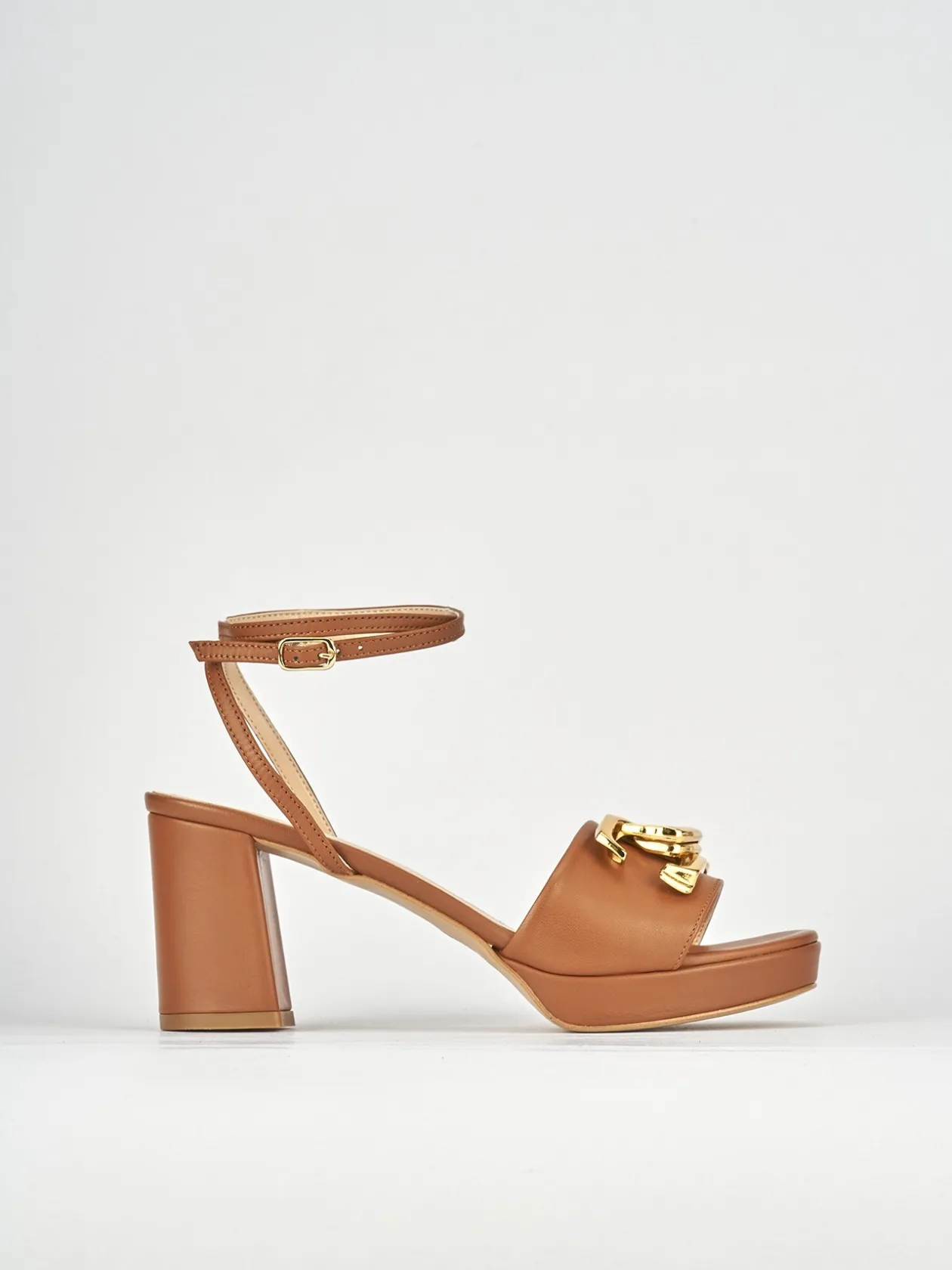 Sandali tacco 7cm pelle marrone