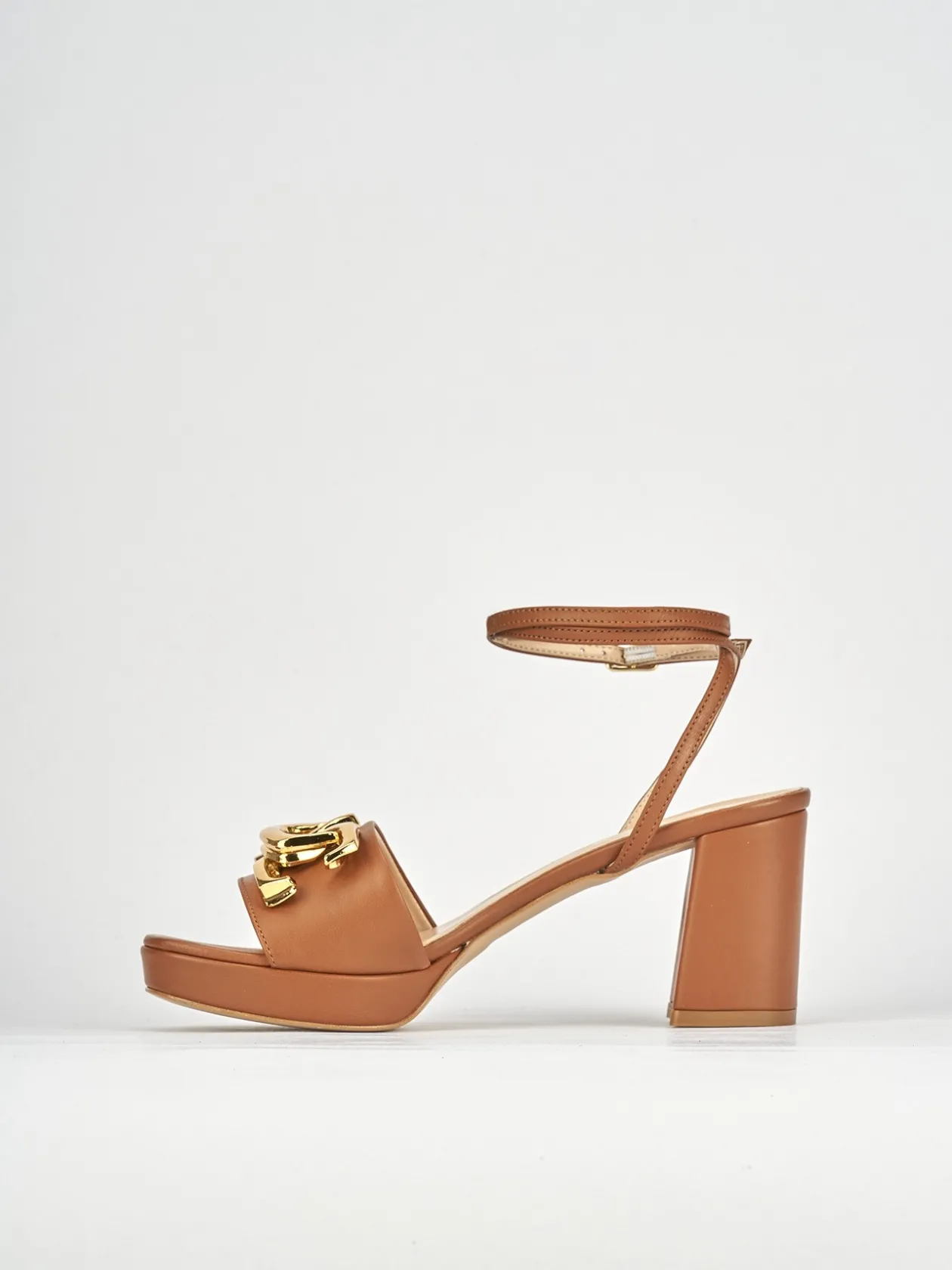 Sandali tacco 7cm pelle marrone