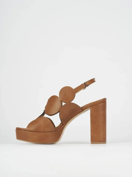 Sandali tacco 9cm pelle marrone