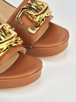 Sandali tacco 7cm pelle marrone