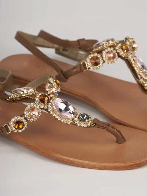 Sandali tacco 1cm pelle marrone