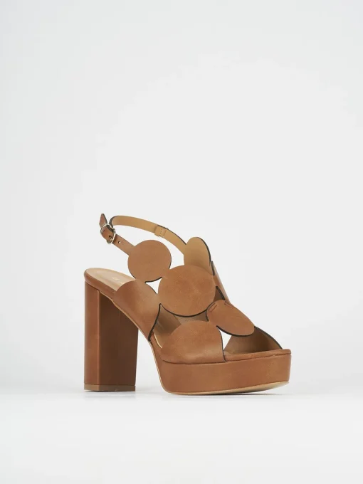 Sandali tacco 9cm pelle marrone