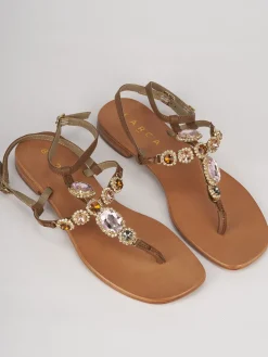 Sandali tacco 1cm pelle marrone
