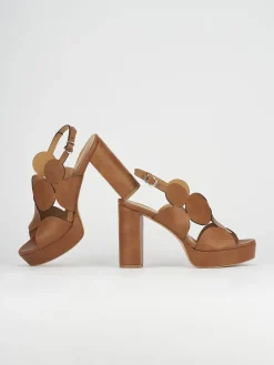 Sandali tacco 9cm pelle marrone