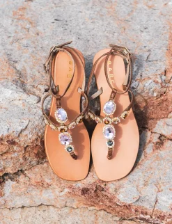 Sandali tacco 1cm pelle marrone