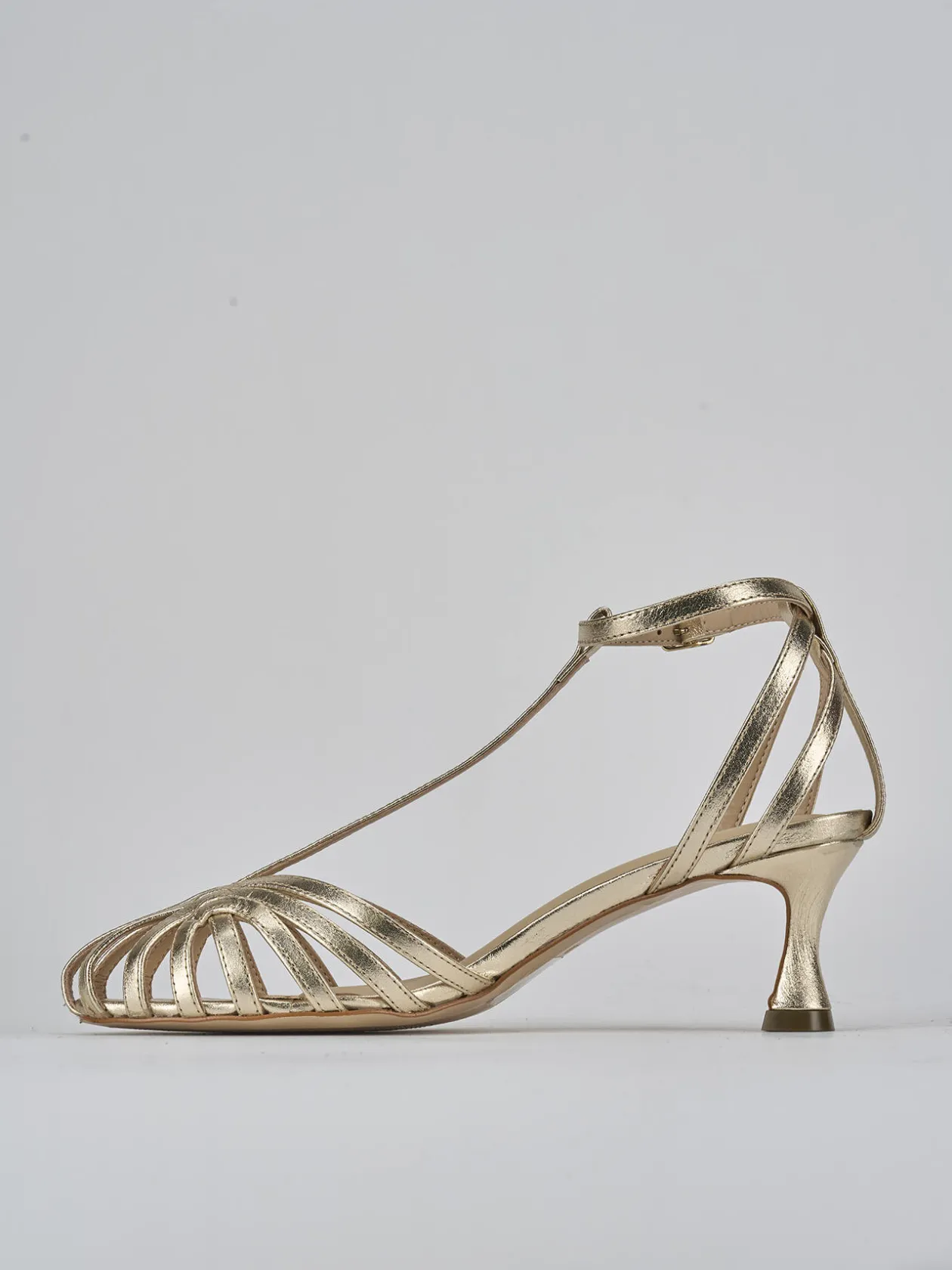 Sandali tacco 5cm pelle oro