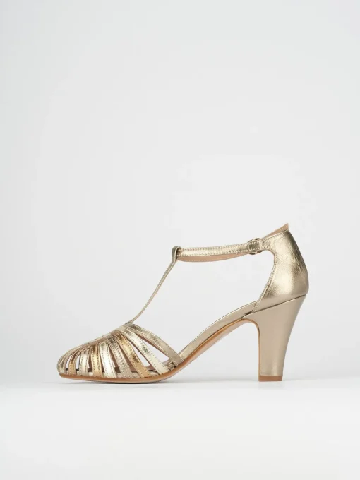 Sandali tacco 5cm pelle oro