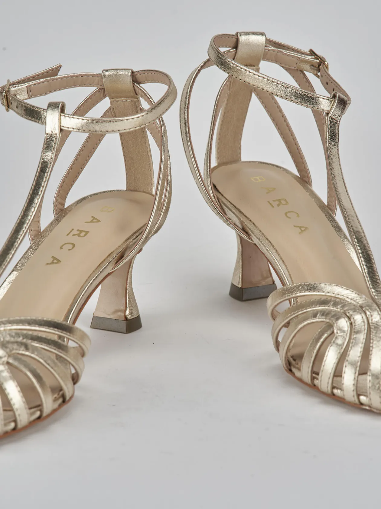 Sandali tacco 5cm pelle oro