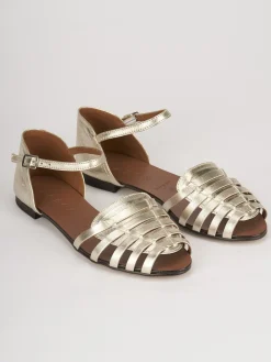 Sandali tacco 1cm pelle oro
