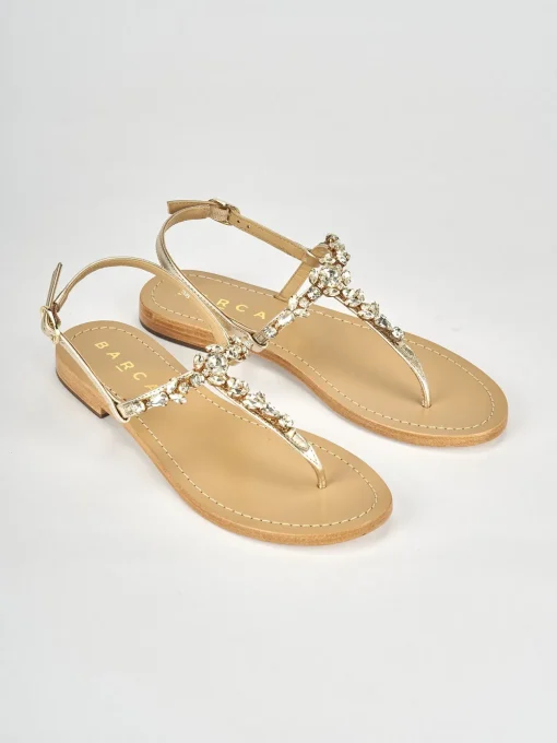 Sandali tacco 1cm pelle oro