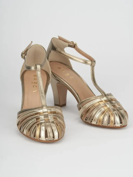 Sandali tacco 5cm pelle oro