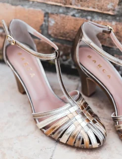 Sandali tacco 5cm pelle oro