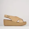 Sandali zeppa tacco 7cm pelle beige