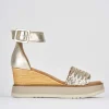 Sandali zeppa tacco 8cm pelle oro