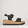 Sandali zeppa tacco 4cm pelle nero
