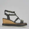 Sandali zeppa tacco 8cm pelle nero