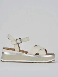 Sandali zeppa tacco 5cm pelle bianco